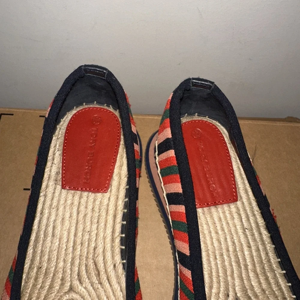 Tory Burch 9.5M Daisy Sport Multi Stripe Circular Knit Reva Bow Espadrille Flats